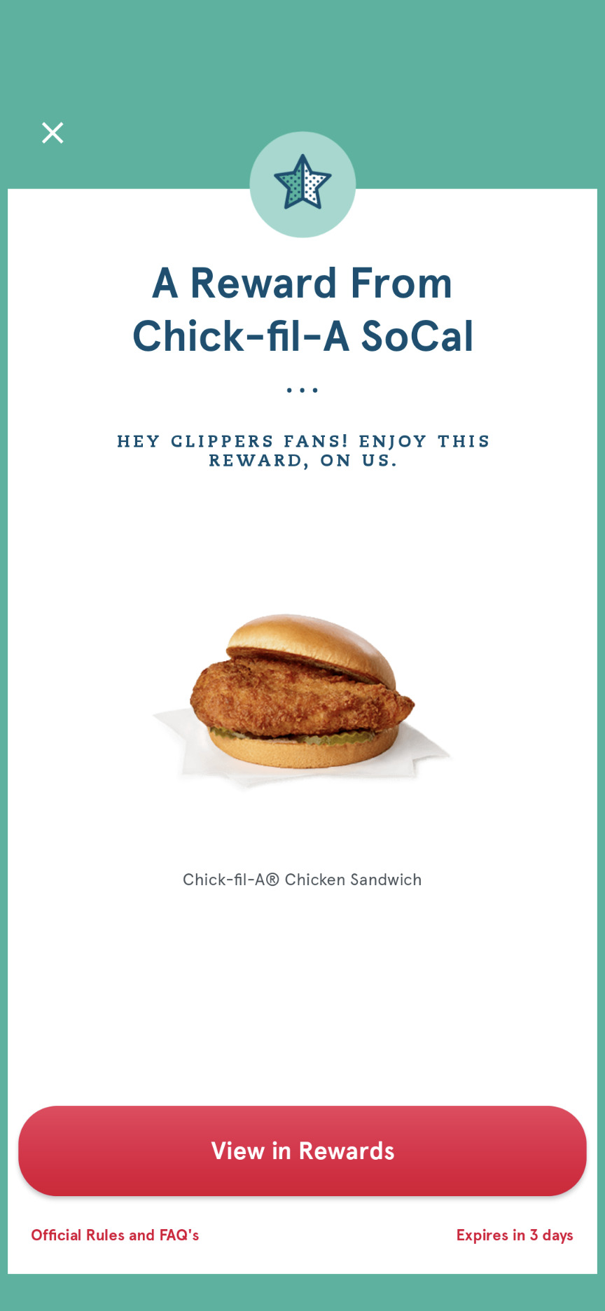 SoCal ChickFilA free sandwich Free Stuff App